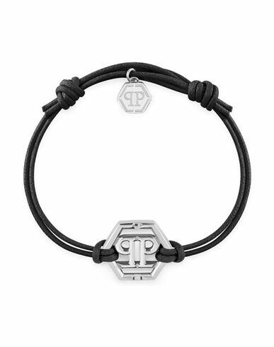 Philipp Plein Linked Cotton Cord Bracelet Man Bracelet Silver Cotton Cover