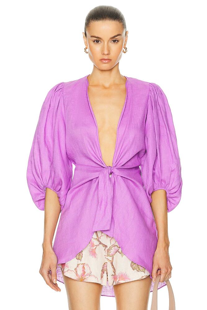 ADRIANA DEGREAS Solid Voluminous Sleeves Shirt in Purple Cover