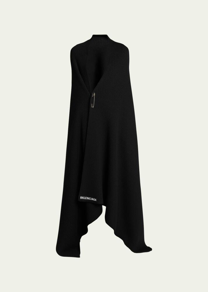 Balenciaga Safety-Pin Wool Rib Blanket Scarf Cover