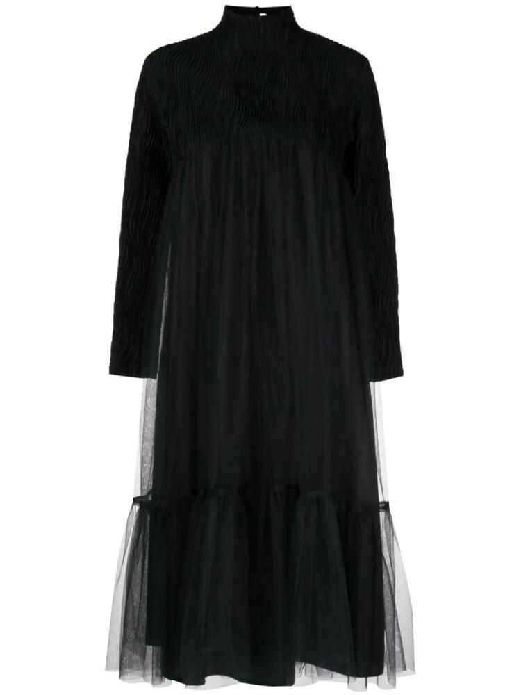 Noir Kei Ninomiya high-neck tulle-overlay midi dress - Black Cover