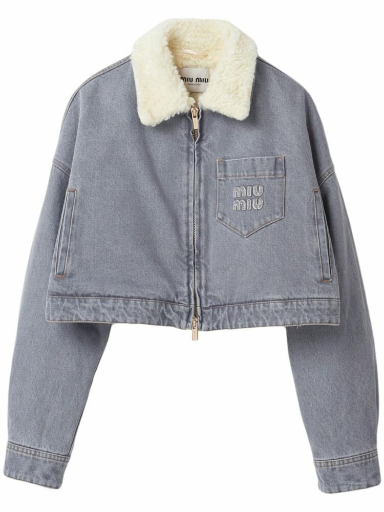 Miu Miu shearling-collar denim jacket - Grey Cover