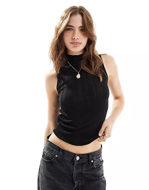 Mango sleeveless high neck tank top in black Cover