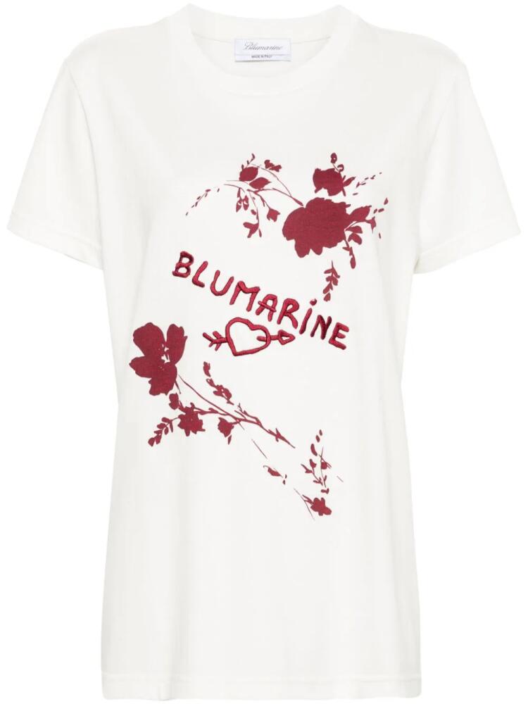 Blumarine logo-embroidered cotton T-shirt - White Cover