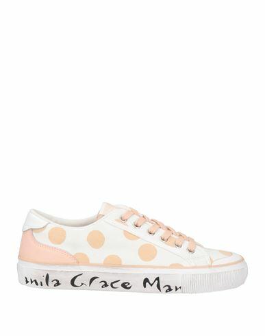 Manila Grace Woman Sneakers White Textile fibers, Soft Leather Cover