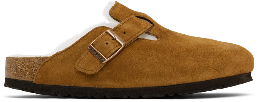 Birkenstock Tan Narrow Boston Shearling Slip-on Loafers Cover