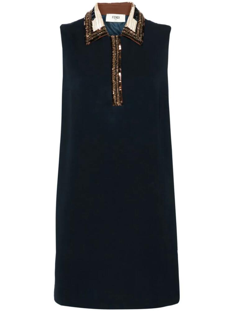 FENDI sequined-trim polo minidress - Blue Cover