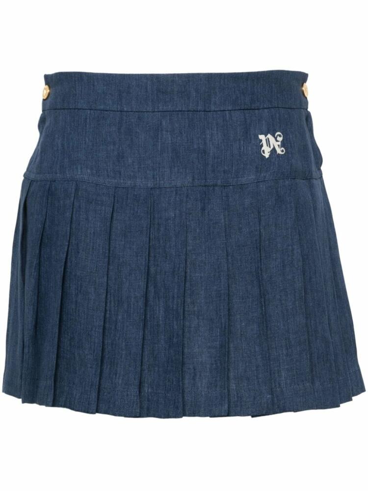 Palm Angels logo-embroidered pleated skirt - Blue Cover