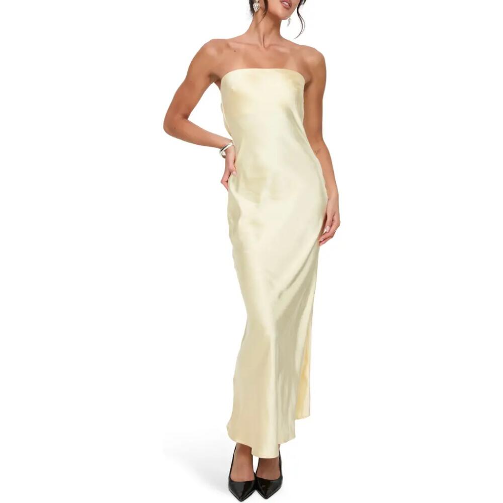 Princess Polly Haley Strapless Satin Maxi Dress in Yellow Cover