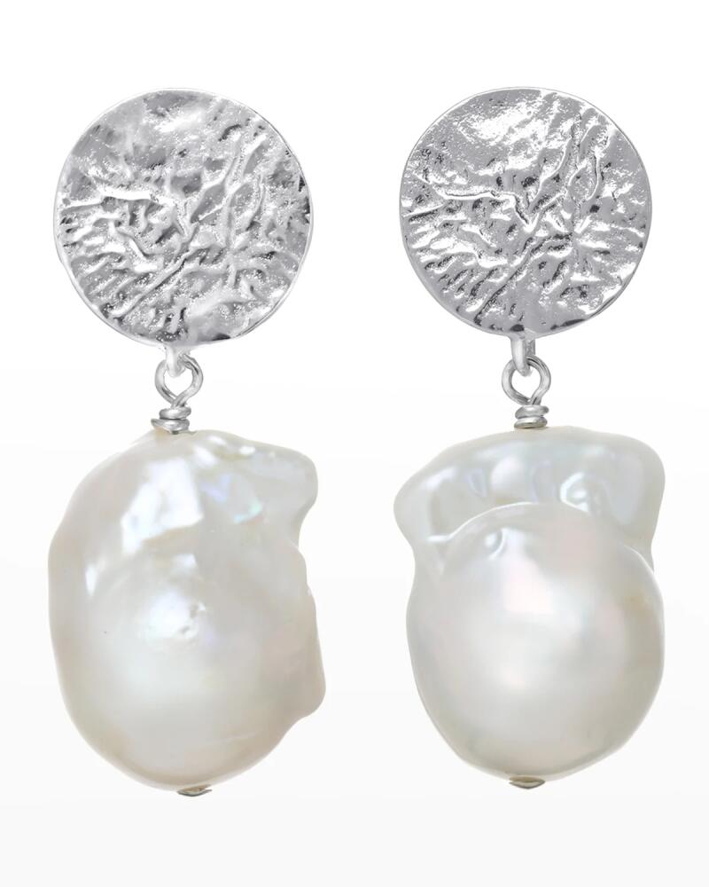 Margo Morrison Baroque Pearl Earrings with Sterling Silver Hammered Top Cover