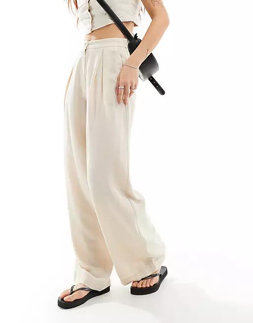 Reclaimed Vintage mensy wide leg pants in linen mix-Neutral Cover