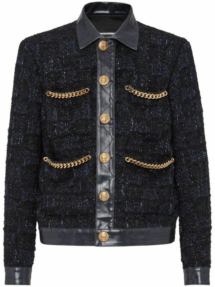 DSQUARED2 chain-detailing tweed jacket - Blue Cover