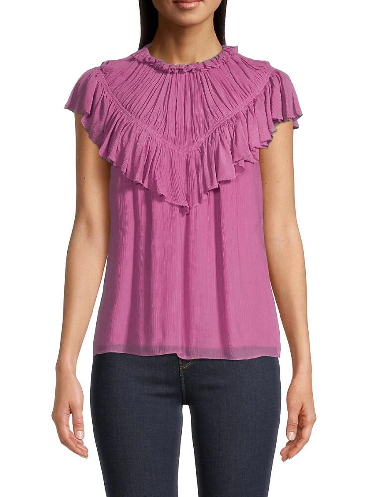 Rebecca Taylor Women's Crinkle Silk Blend Top - Orchid Cover