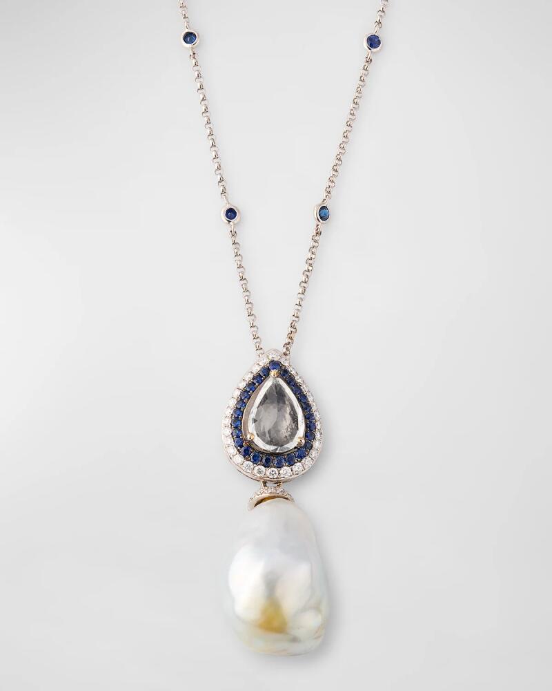 Belpearl 18K White Gold Moonstone, Sapphire and Diamond Necklace with Pearl Pendant, 18"L Cover