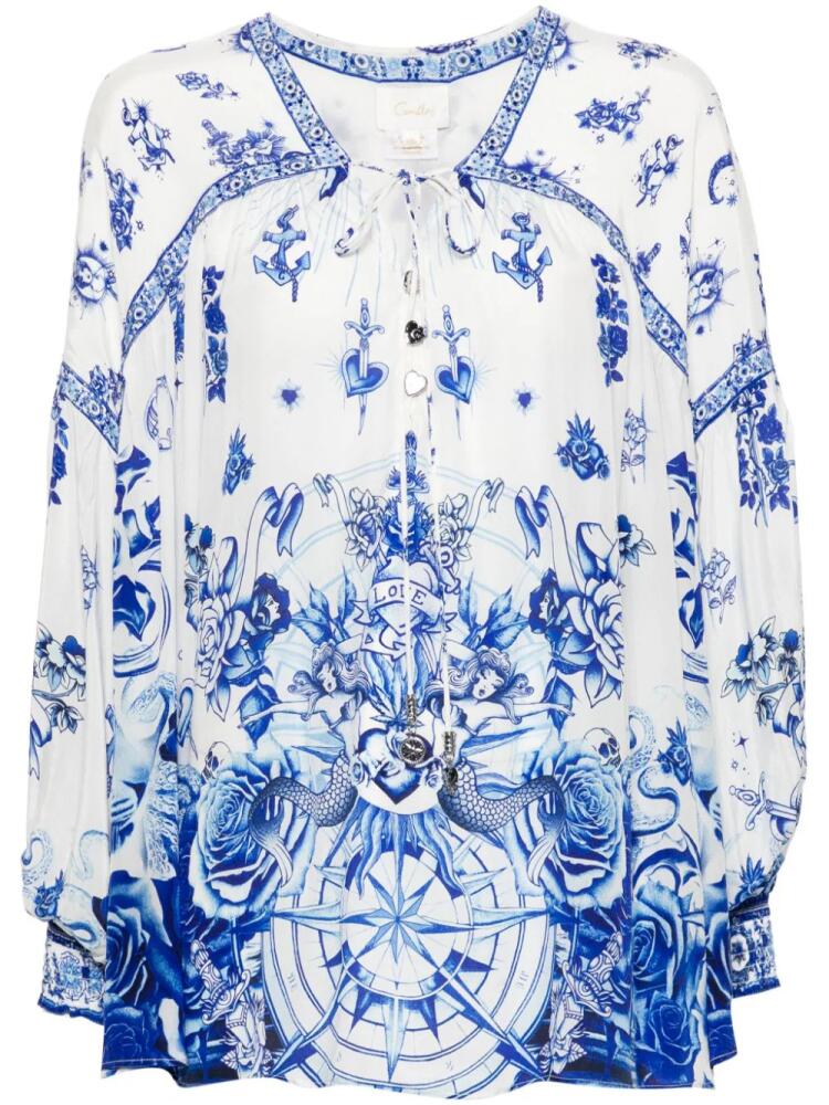 Camilla nautical-print blouse - White Cover