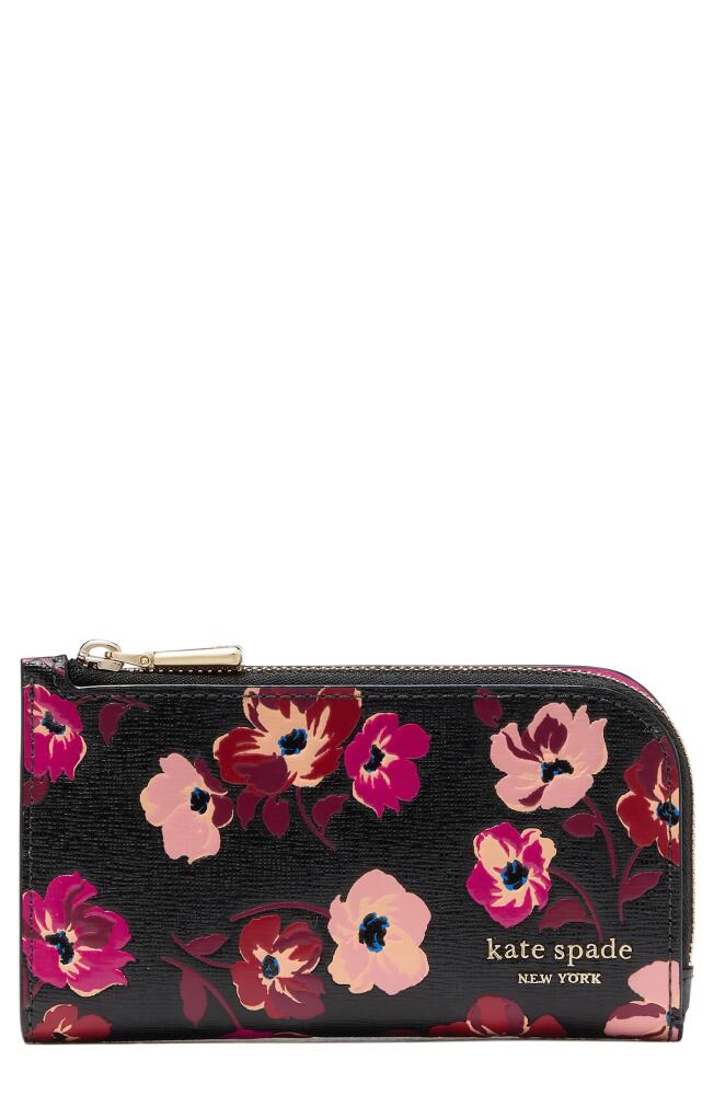 Kate Spade New York devin poppies saffiano leather zip wallet in Black Multi. Cover