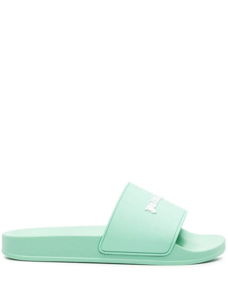 Palm Angels logo-embossed flat slides - Green Cover