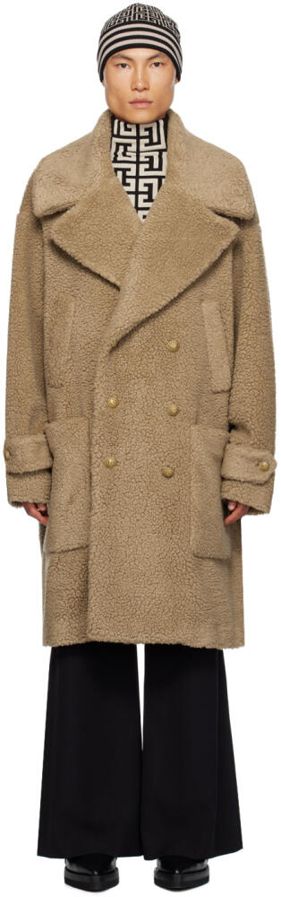 Balmain Beige Double-Breasted Coat Cover