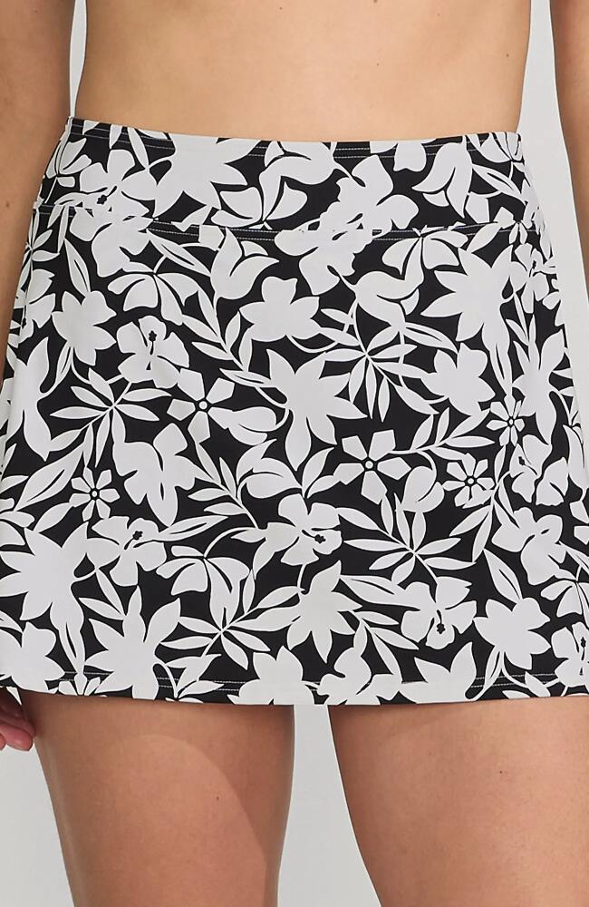 Lands' End Tummy Control Skirt Swim Bottoms in Black Havana Floral Cover