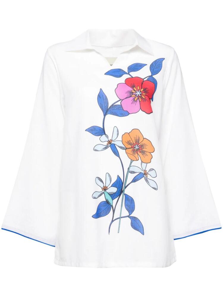 Bambah White Hibiscus Linen Tunic Cover