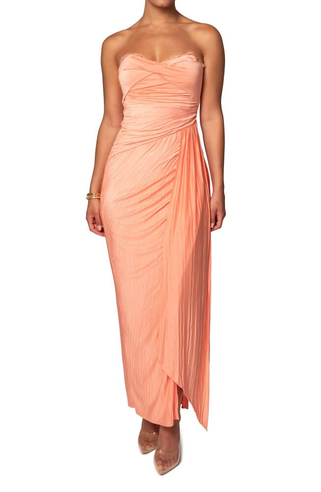 JLUXLABEL Roe Drape Strapless Maxi Dress in Orange Cover