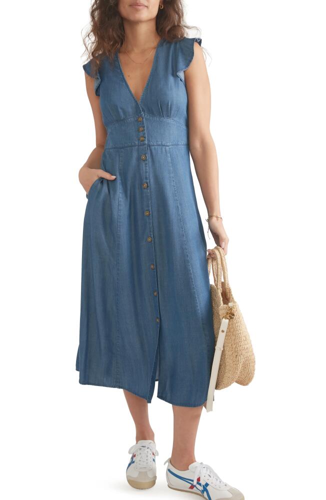 Marine Layer Camila Ruffle Sleeve Midi Dress in Chambray Cover