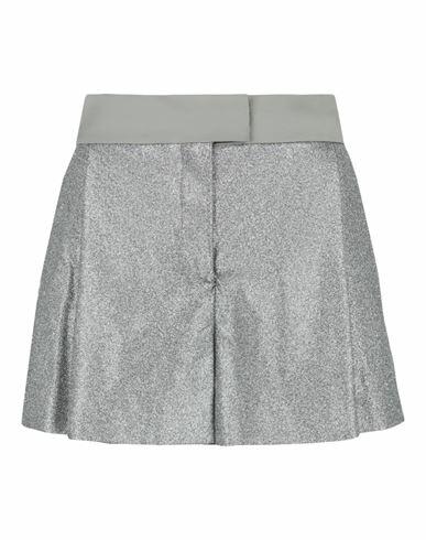 Off-white Holiday Glitter Tuxedo Shorts Woman Shorts & Bermuda Shorts Silver Polyester, Virgin Wool, Elastane Cover