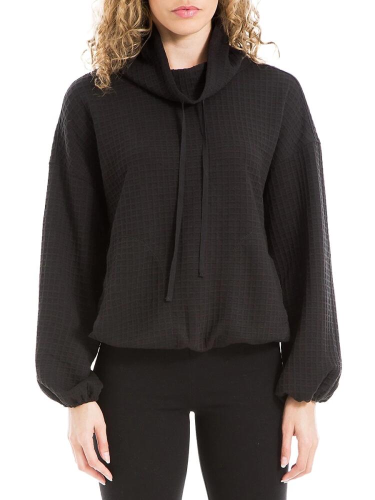 Max Studio Women's Waffle Knit Funnelneck Sweater - Black Cover