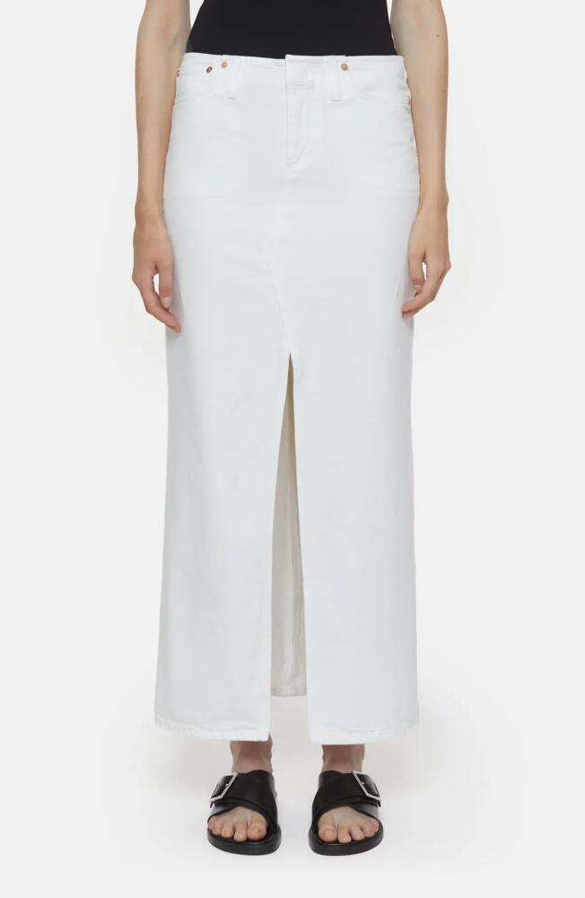 Closed Front Slit Denim Midi Skirt in White Cover