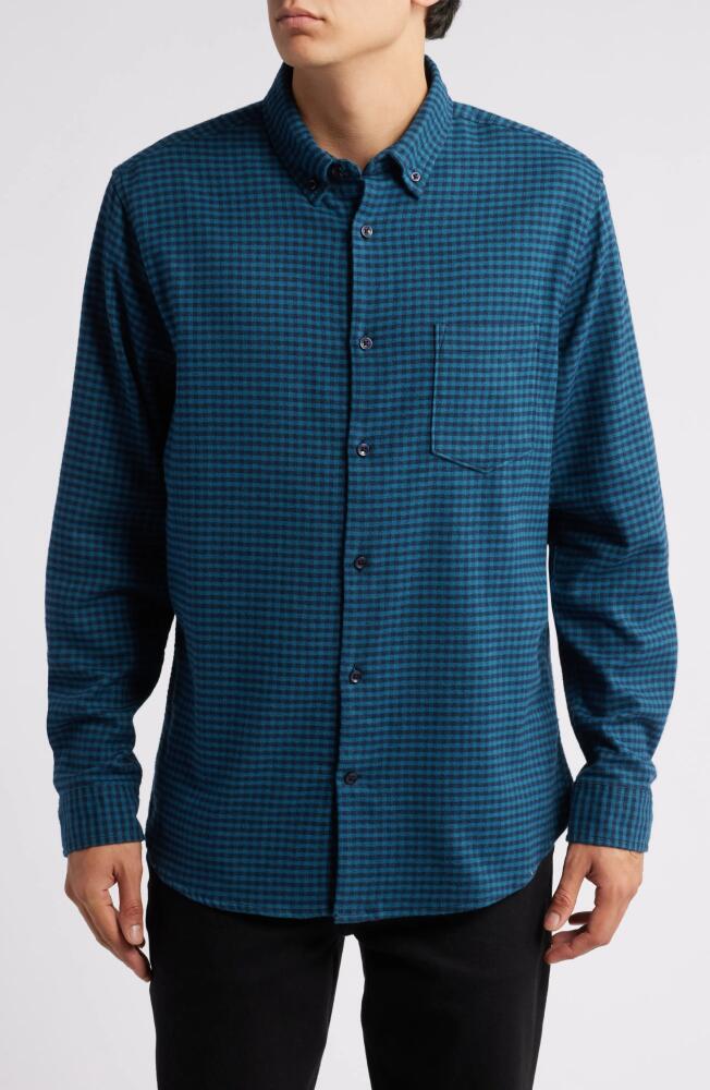 Nordstrom Tech-Smart Trim Fit Gingham Flannel Button-Up Shirt in Navy- Teal Max Gingham Cover