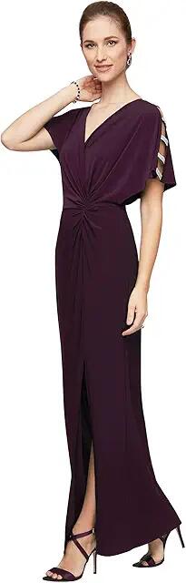 Alex Evenings Long Knot Front Dress (Eggplant) Women's Dress Cover