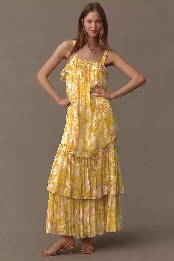 BHLDN Candace Sleeveless Printed Tiered Chiffon Maxi Dress Cover