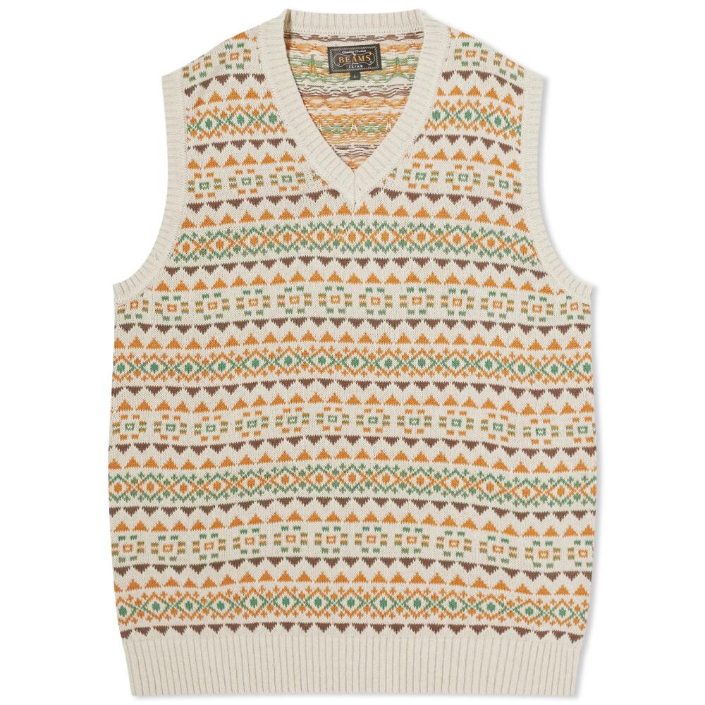 Beams Plus Men's Fair Isle Knit Vest in Beige Cover