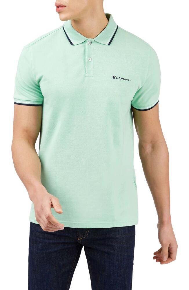 Ben Sherman Signature Tipped Organic Cotton Piqué Polo in Sage Cover