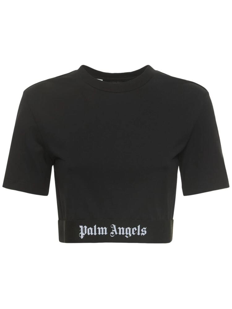 PALM ANGELS Logo Tape Stretch Cotton Cropped T-shirt Cover