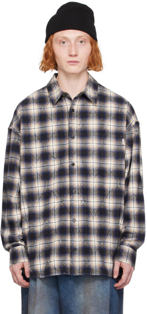 Juun.J Blue Argyle Damage Check Shirt Cover