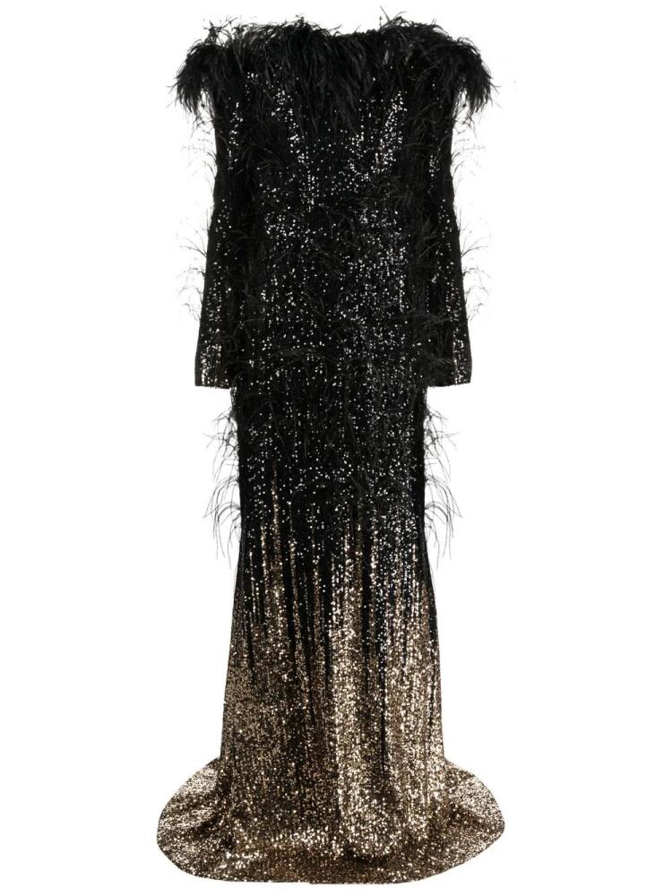 Elie Saab sequinned feather-detail gown - Black Cover