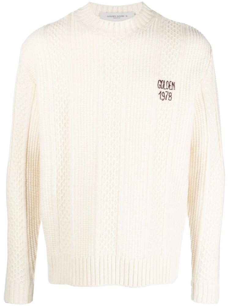 Golden Goose logo-embroidered knitted wool jumper - White Cover