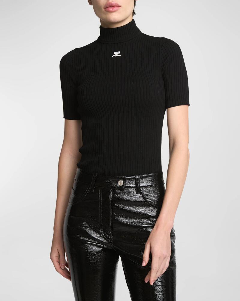 Courreges Mock-Neck Short-Sleeve Rib Pullover Cover