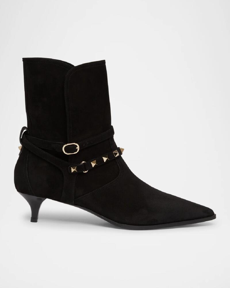 Valentino Garavani Rockstud Harness Suede Ankle Booties Cover