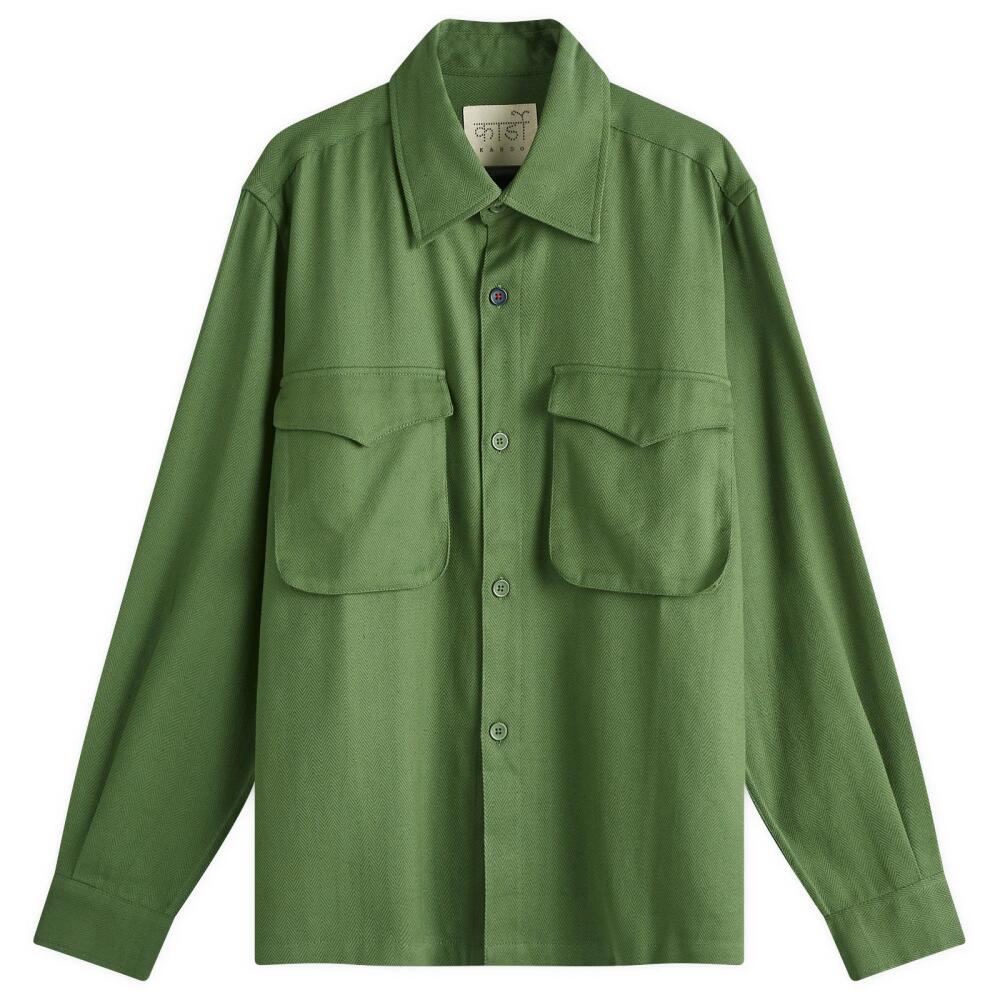 Kardo Men's Bhola Herringbone Patch Pocket Shirt in Green Cover