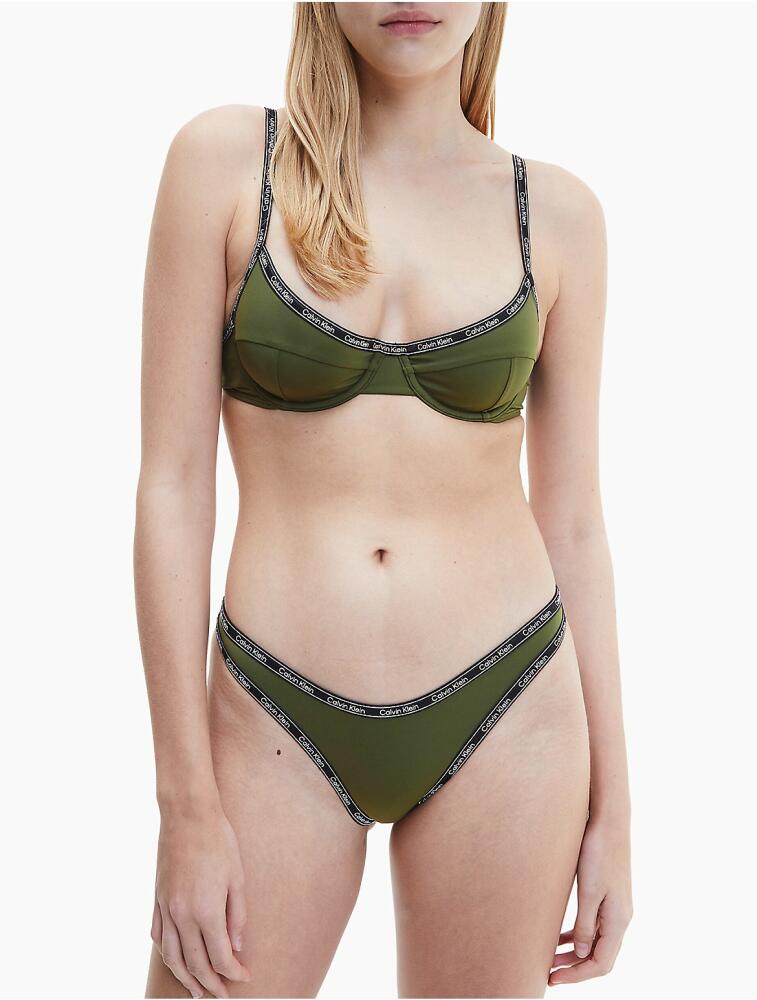 Calvin Klein Women's Logo Tape Balconette Bikini Top - Green Cover