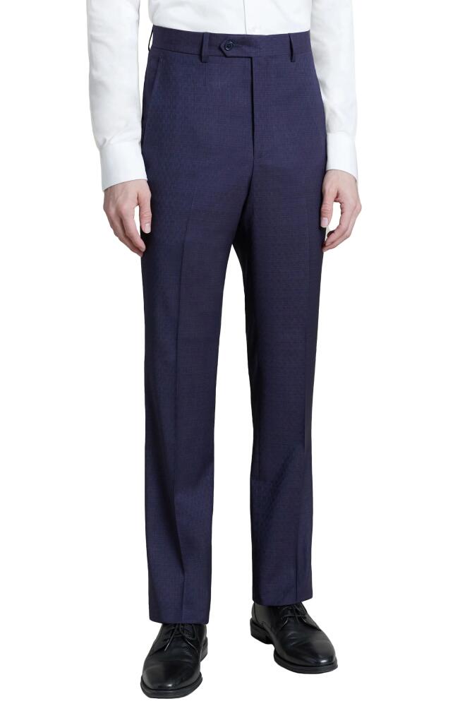 Santorelli Flat Front Stretch Wool Dress Pants in Midnight Cover