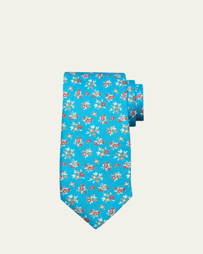 Cesare Attolini Men's Silk-Linen Floral-Print Tie Cover