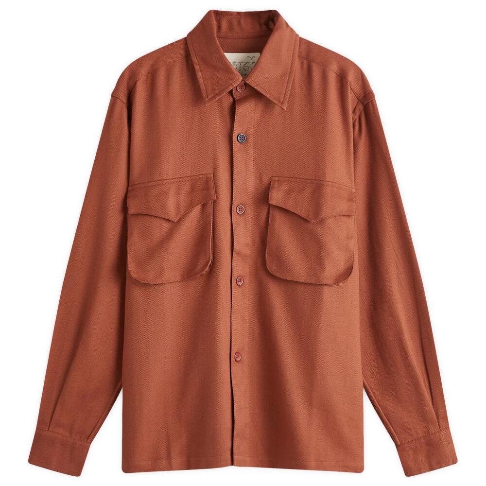 Kardo Men's Bhola Herringbone Patch Pocket Shirt in Brown Cover