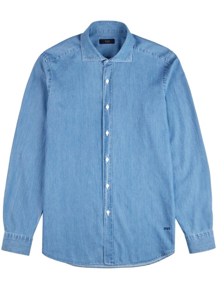 Fay logo-embroidered chambray shirt - Blue Cover