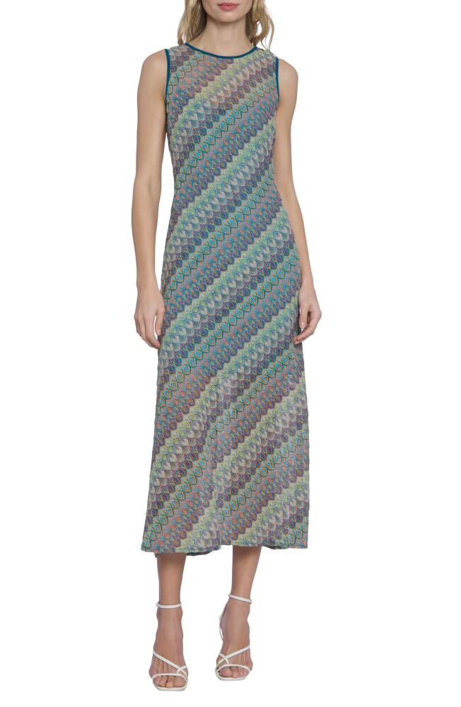 DONNA MORGAN FOR MAGGY Cutout Stripe Knit Midi Dress in Pink/Blue/Green Multi Cover