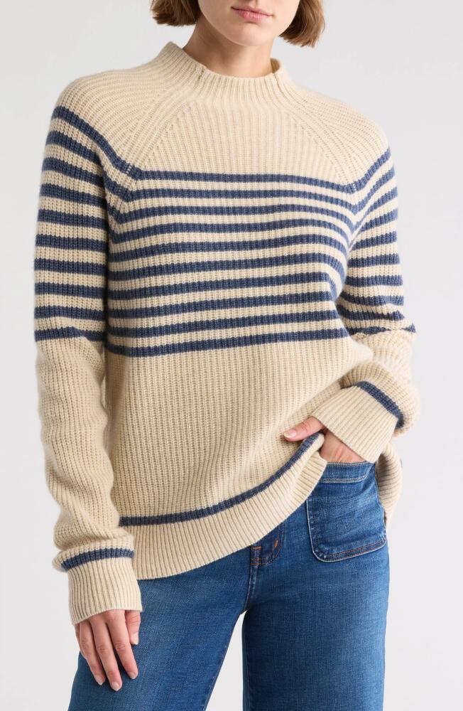 Wyeth Laura Stripe Wool & Cashmere Funnel Neck Sweater in Oatmeal/French Cover