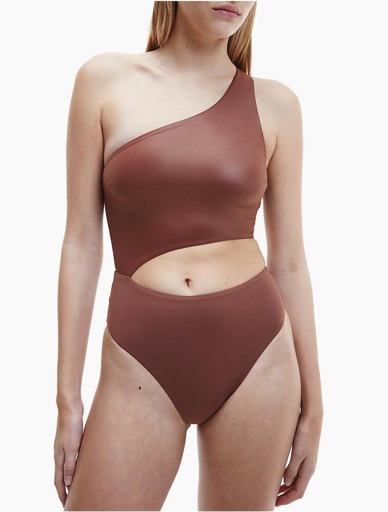 Calvin Klein Women's Core Essentials One Shoulder Swimsuit - Brown Cover