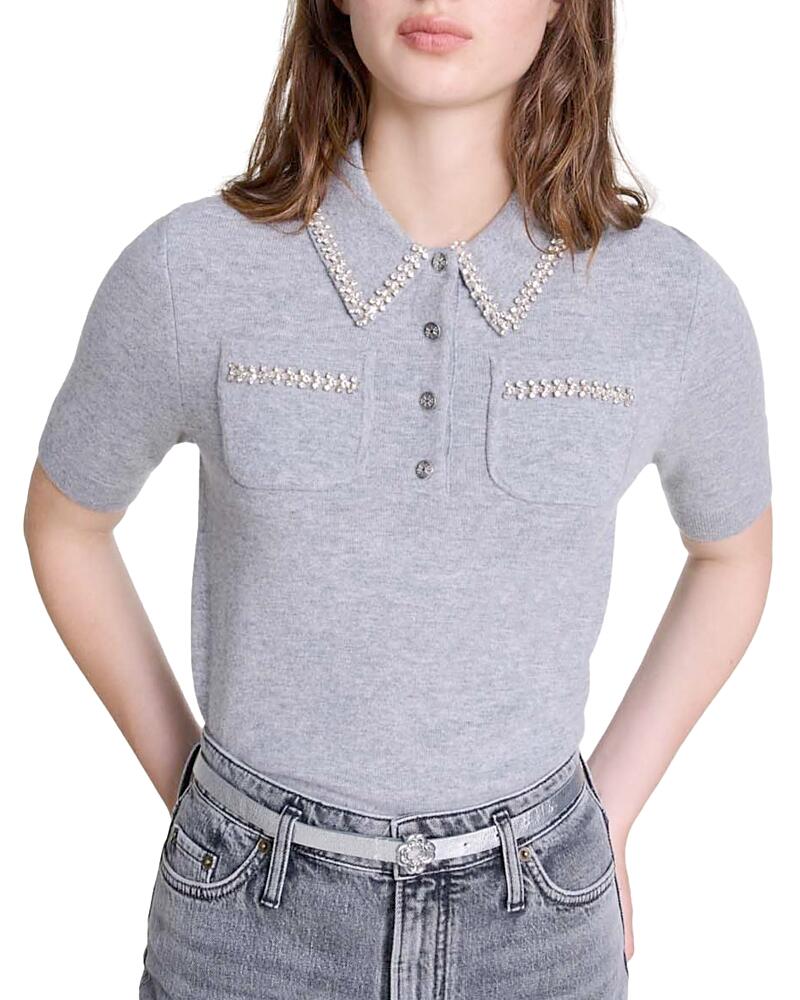 Maje Mylenva Rhinestone Trim Polo Sweater Cover