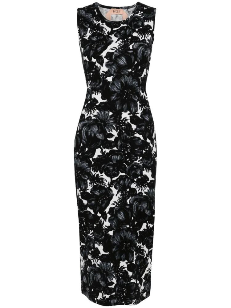 N°21 floral-intarsia cotton maxi dress - Black Cover